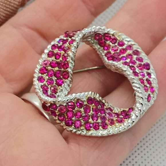 Vtg Dodds Swarovski Signed Fuschia Pink Rhinestone Brooch - Picture 1 of 4